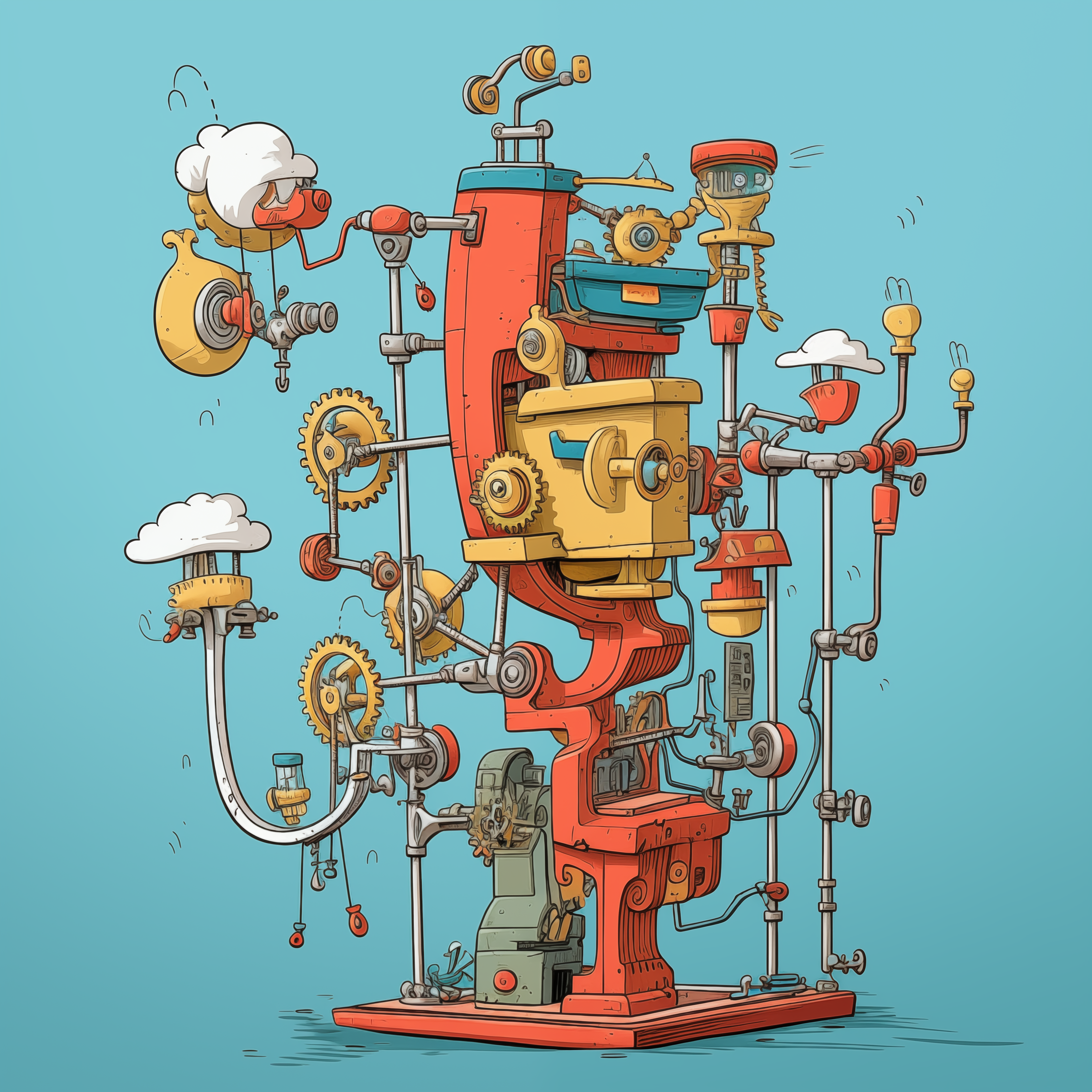 Whimsical Thinkalator machine illustration
